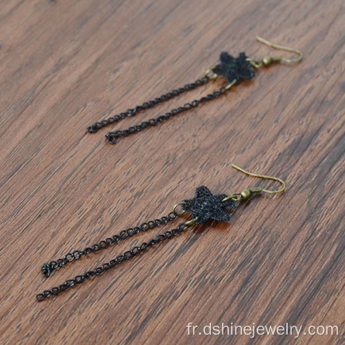 Les boucles d’oreilles rétro chaîne à la main Tassel dentelle noire suspendus